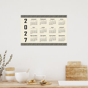 2027 Kalender, Griechisches Mäander, Schwarz auf B Poster