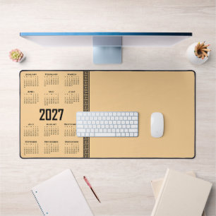 2027 Kalender, Griechisches Mäander, Schwarz auf B Schreibtischunterlage