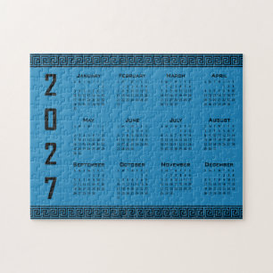 2027 Kalender, Griechisches Mäander, Schwarz auf K