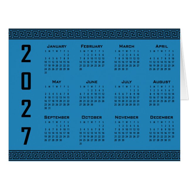 2027 Kalender, Griechisches Mäander, Schwarz auf K (Vorderseite (Horizontal))