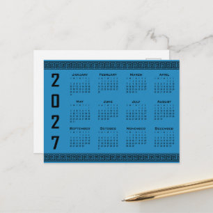 2027 Kalender, Griechisches Mäander, Schwarz auf K Postkarte