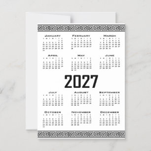 2027 Kalender, Griechisches Mäander, Schwarz auf W Magneteinladung