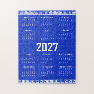2027 Kalender, Griechisches Mäander, Weiß auf Grie