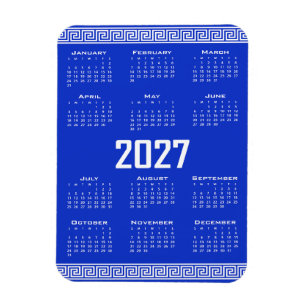 2027 Kalender, Griechisches Mäander, Weiß auf Grie Magnet