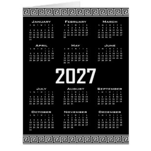 2027 Kalender, Griechisches Mäander, Weiß auf Schw