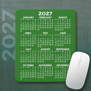 2027 Kalender - grüner Hintergrund - Vertikal Mousepad