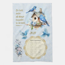 2027 Kalender Handtuch Blaue Vögel Ecclesiastes 3: