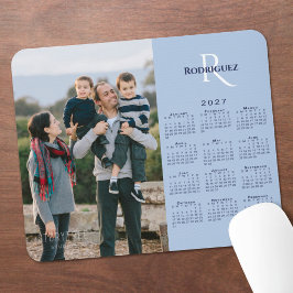 2027 Kalender Ihr Foto Monogramm Name Hellblau Mousepad