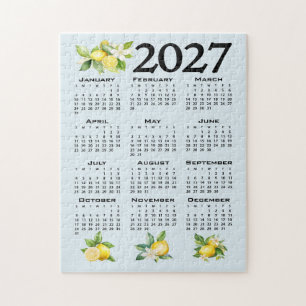 2027 Kalender im italienischen Stil Zitronen blaue