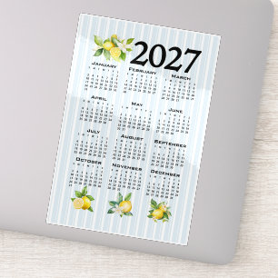 2027 Kalender im italienischen Stil Zitronen blaue Aufkleber