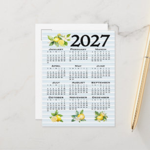 2027 Kalender im italienischen Stil Zitronen blaue Postkarte