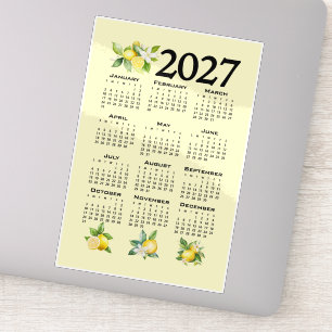 2027 Kalender im italienischen Stil Zitronen Gelb Aufkleber
