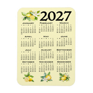 2027 Kalender im italienischen Stil Zitronen Gelb Magnet