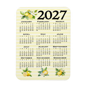 2027 Kalender im italienischen Stil Zitronen gelbe Magnet