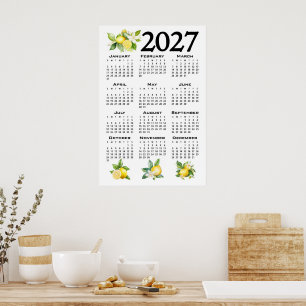 2027 Kalender im italienischen Stil Zitronen Weiß Poster