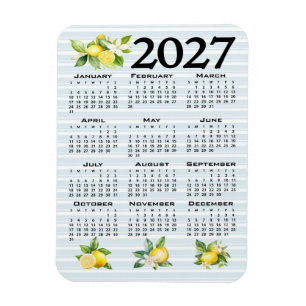 2027 Kalender italienischer Stil Zitronen blaue St Magnet