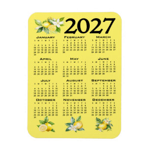 2027 Kalender italienischer Stil Zitronen Gelb Magnet