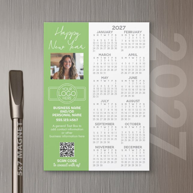 2027 Kalender MAGNET - Logo, QR-Code, Foto Plus (2027 Calendar Magnet for Business Promotion)