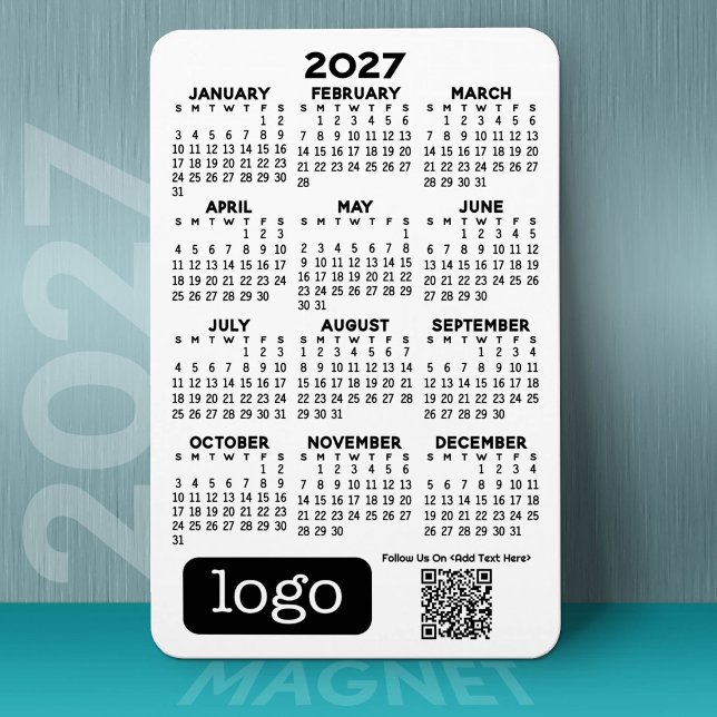 2027 Kalender mit Firmenlogo und QR-Code Magnet (2027 Calendar on a Magnet)