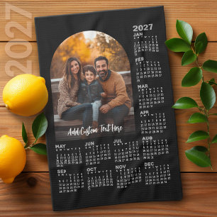 2027 Kalender mit Foto - Volles Jahr Schwarz Geschirrtuch