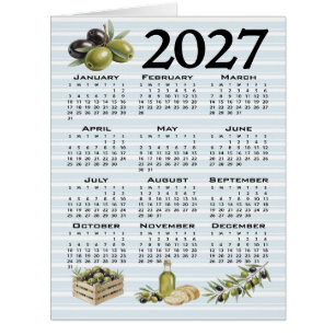 2027 Kalender, Mittelmeer Oliven, Blaue Streifen