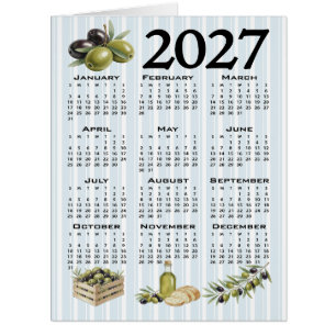 2027 Kalender, Mittelmeer Oliven, Blaue Streifen