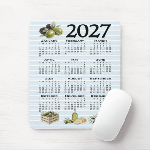 2027 Kalender, Mittelmeer Oliven, Blaue Streifen Mousepad