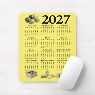 2027 Kalender, Mittelmeer Oliven. Gelb Mousepad