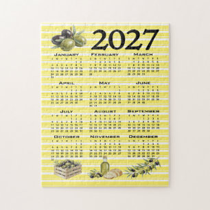 2027 Kalender, Mittelmeer Oliven Gelbe Streifen
