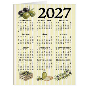 2027 Kalender, Mittelmeer Oliven Gelbe Streifen