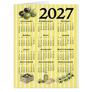 2027 Kalender, Mittelmeer-Oliven gelbe Streifen