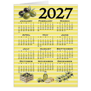 2027 Kalender, Mittelmeer Oliven Gelbe Streifen
