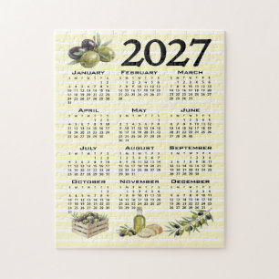 2027 Kalender, Mittelmeer-Oliven gelbe Streifen