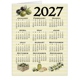 2027 Kalender, Mittelmeer Oliven Gelbe Streifen