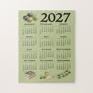 2027 Kalender, Mittelmeer Oliven, Grün