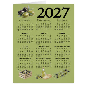 2027 Kalender, Mittelmeer Oliven, Grün
