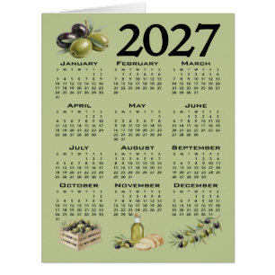 2027 Kalender, Mittelmeer Oliven, Grün