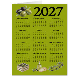 2027 Kalender, Mittelmeer Oliven, Grün