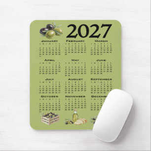2027 Kalender, Mittelmeer Oliven, Grün Mousepad