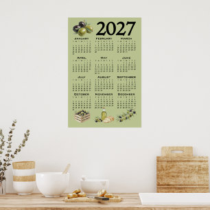 2027 Kalender, Mittelmeer Oliven, Grün Poster