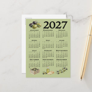 2027 Kalender, Mittelmeer Oliven, Grün Postkarte