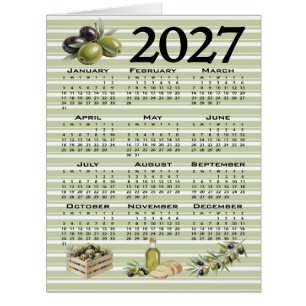 2027 Kalender, Mittelmeer Oliven, Grüne Streifen