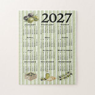 2027 Kalender, Mittelmeer Oliven, Grüne Streifen