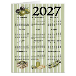2027 Kalender, Mittelmeer Oliven, Grüne Streifen