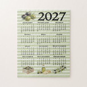 2027 Kalender, Mittelmeer Oliven, Grüne Streifen