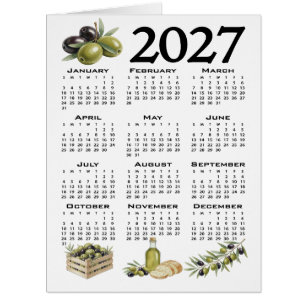 2027 Kalender, Mittelmeer Oliven, Weiß