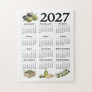 2027 Kalender, Mittelmeer Oliven, Weiß