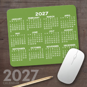 2027 Kalender - modern grün und weiß einfach Mousepad