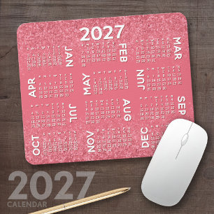 2027 Kalender - rosa Glitterdruck Mousepad