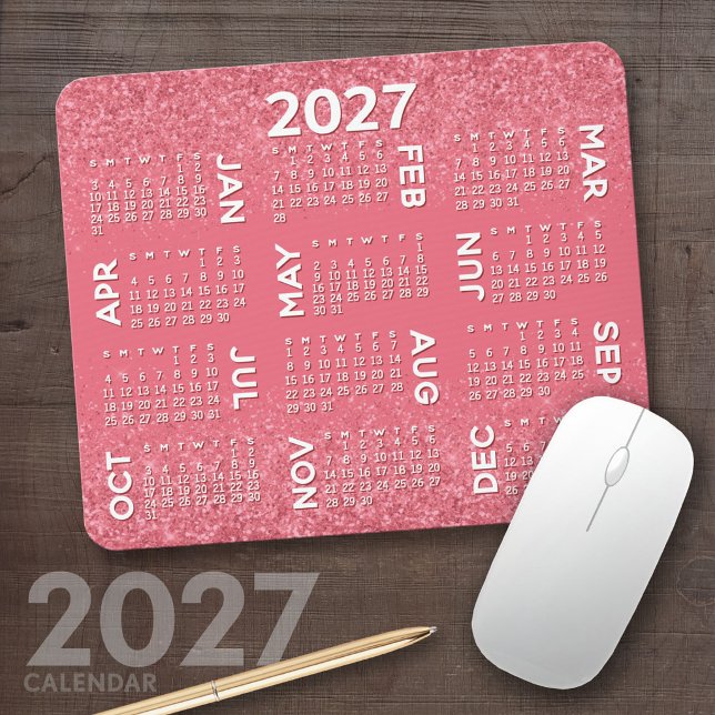 2027 Kalender - rosa Glitterdruck Mousepad (2027 Calendar Mousepad)